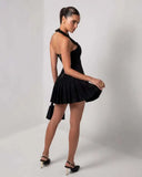 Temperament Elegant Women's Halter Neck Dress Solid Color Braid Fabric Pleated Short Dresses Socialite Commuting Style Vestidos
