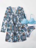 3 Pieces Push Up Bikinis 2026 Women With Kimono Beach Printed Swimsuit Sexy Swimwear Female Bathers Bathing Swimming Swim Suit