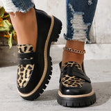 Fashion Leopard Print Platform Loafers Women Plus Size 43 Slip On Pu Leather Shoes Woman Comfort Thick Bottom Office Work Shoes