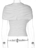 FDYOUI Woman Clothing Fashion Folds Cropped T-shirts Ladies Elegant Zip-up Slim Tops Tees White Black Corset T Shirt High Street