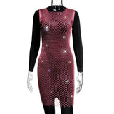 XS-2XL 15 Colors Rhinestones Fishnet Dress O-Neck Grid Swimsuit Bikini Cover Up Beach Pool Party Cover-ups for Swimwear Women