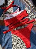 Halter Cross Bandage High Cut Bikini Women Swimsuit Female Swimwear Two-pieces Bikini Set Hollow Out Bather Bathing Suit Swim