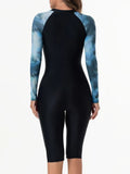 2026 Zipper Rushguard Long Sleeve Surfing Swimsuit Women One Piece Tie Dye Swimwear Female Bather Bathing Swimming Swim Suit XXL
