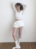 Sweet And Spicy Ballet F-length Skirt With Elastic Waist And Lace Hem Flared Cake-aped Ort Skirt For Young Women 8PO5
