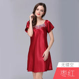 Women's Sleepwear Ice Silk Casual Silk Pajamas Women's Summer Sexy Short Sleeve Lace Pajamas Loungewear