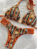 Print Halter Braided Rope Mini Thong Bikini Female Swimsuit Women Swimwear Two-pieces Bikini Set High Cut Bathing Suit Swim Lady
