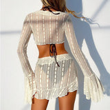 2026 Sexy Four-piece Women Swimsuit Long-sleeve Cover-up Swimwear Summer Solid Bikini Set Brazilian Beachwear Party bathing suit