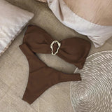 Bandeau Bikini Push Up Swimwear Women Swimsuits 2026 Sexy Brazilian Bikini Set Thong Micro Biquini Female Solid Beachwear