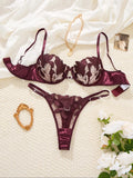 Special anniversary embroidery lingerie set - Sophisticated style, atmosphere-enhancing French vintage mesh bra ZA824031