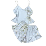 Elegant Floral Print Cami Tops   Ruffle Hem Shorts Pajama Set  Women's Sleepwear   Loungewear