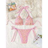 Sparkling Sequins Halter High Leg Cut Bikini Women Swimwear Female Swimsuit Two-Pieces Bikini Set Bather Bathing Suit Swim V6678