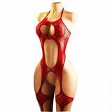 Crotchless Lingerie For Women Fishnet Teddy Bra Set Sexy Erotic Mesh Hollow Bodystockings Lace Hot Hanging Neck Bodysuits Sets