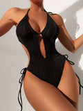 Monokini 2026 Drawstring Swimsuit One Piece Sexy Solid Hollow Swimwear Women Bathing Swimming Swim Suit Padded Beachwear Summer