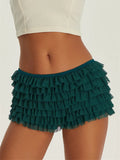 Women's Shorts Solid Color Chiffon Ruffle Layered Short Pants Elastic Waist Casual Bloomers Sexy Hot Shorts Loungewear