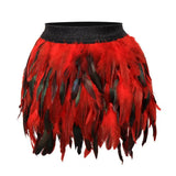 Womens Faux Feather Mini Skirt Elastic Mid Waist A-line Skirt Ladies Mardi Gras Outfit Festivals Carnival Dance Party Supplies