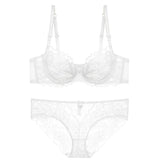 French Lace Lingerie Set Women Ultra Thin Sexy Underwire Bra&Panty Push Up Gather Breasts Pure Desire Large Breasts Support