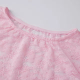 Women Summer Solid Color Sheer Lace Crop Tops Cap Sleeve Scoop Neck Solid Color T-Shirts