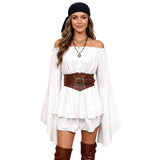 Women Solid Color Flowy Shorts Romper Off Shoulder Long Flare Sleeve Cinched Waist Ruffled Jumpsuit for Daily Party Club