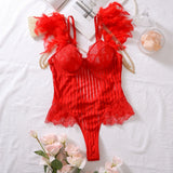 Fashionable New Sexy Lace Spliced Flower Embroidery Mesh Backless Deep V Suspenders Sleeveless Bodysuits Charming Casual H2F1