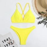 2026 V Neck Two Piece Solid Bikini Back String Women Swimwear Female Swimsuit Bathers Bathing Swimming Suit Beachwear Summer