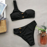 2026 Sexy Bikini Black Swimwear Swimsuit Women One-shoulder Bikinis Set Bathing Suit Beach Bikini Female Push Up Banadores Mujer