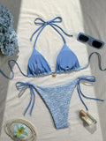 Sexy Mesh Flower Bikinis Sets Women Hot Pink Halter Push Up Bra Tie Side Swimsuit 2026 Beach Bathing Suit Holiday Micro Swimwear