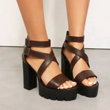 Spring and Summer New Model Fashion Chunky Heel Women's Sandals Open-toe Buckle Platform Sexy Party Women's Shoes High 11cm