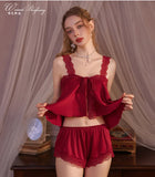 Pure Desire Home Wear Set New Sweet Style Camisole Shorts Pajamas Thin Sexy Ice Silk Home Wear Two-Piece Casual Style Sets N5GK