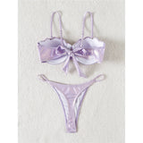 Scalloped Snake Skin Thong Bikini Female Swimsuit Women Swimwear Two-Pieces Bikini Set Bra Cup Bather Bathing Suit Swim V4650