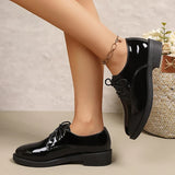 Pink Patent Leather Oxford Shoes Women Fashion Lace Up Pointed Toe Med Heel Pumps Woman Plus Size 43 Thick Heels Office Shoes