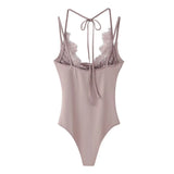 Women's Lace Patchwork Halter Neck Bodysuits Lace Backless Halter Bodysuit Strap For Women Daily Wear Bodysuits Pure Desire SSQF