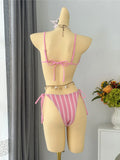 2026 New Striped Bikini Women Swimwear Female Swimsuit High Cut Leg Padded Bather Bathing Suit Swim Two-pieces Bikini set K8071