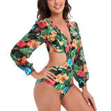TW Sexy High Waist One Piece Swimsuit Women V Neck 2024 Long Sleeve Bathing Suit Brazilian Swimwear Monokini Summer Beachwear