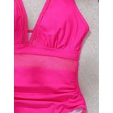 S - XL New Sexy Mesh Sheer V Neck Women Swimwear One Piece Swimsuit Female High Leg Cut Monokini Bather Bathing Suit Swim V5136