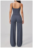 Yoga Suit Gym Fitness Set Hanging Neck Slim Sports Tank Top High Waist Wide Leg Pants Tracksuit Outdoor Running Athletic Wear