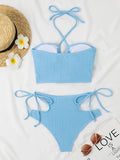 2026 Sexy High Wasited Swimsuit Women Solid Bikini Hollow Out Cross Swimwear Female Bathers Bathing Swimming Swim Suit Beachwear