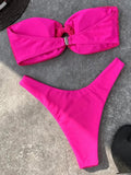 Wrinkled Fishnet Strapless Bandeau Bikini Women Swimsuit Female Swimwear Two-pieces Bikini set High Cut Bather Bathing Suit Swim