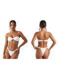 Women Summer 2-Piece Swimsuits Knot Front Strapless Bikini Bra and Elastic Bottoms Sets for Beachwear Bathing Suit