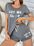 Women’s Letter Print Pajama Set 2PCS Short Sleeve Top and Shorts Sleepwear Loungewear Soft Cotton Homewear Summer Nightwear