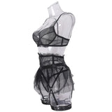 Toucheart 4 Piece Set Sexy Lingerie Set Lace Perspective Bra Women Mesh Patchwork Ruffled Skirt Garter Socks Sexy Underwear Suit