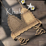 Sexy Crochet Crop Top Bikini Crop Top Women Crochet Boho Beach Camisoles Bikini Bralette Halter Cami Knitted Bra Backless