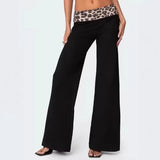 Women's spring and summer leopard print stitching micro-flared high-waisted casual trousers