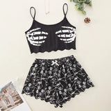 Sexy Alien Print Sling Sleepwear Women's Pajamas Set V-Neck Pyjamas Female Homewear Sleeveless Cute  Top And Shorts