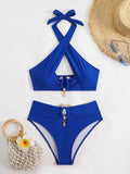 Halter Cut Out High Waist Bikini Female Swimsuit Women Bandeau Swimwear Two-pieces Bikini set Bather Bathing Suit Swim Beachwear