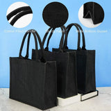 ABQR 6PCS Black Burlap Tote, Tote Bags with Handles & Laminated Interior, Wedding Bridesmaid Gift Bags, Blank Bags