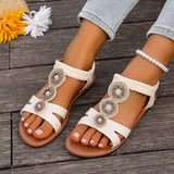 Summer Gold Crystals Flat Sandals for Women Plus Size 43 Slip On Gladiator Sandals Woman Weave Strap Soft Sole Bohemia Sandles