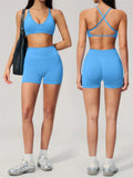 Seamless Yoga Excersize Sets Women Cross Back Sports Bra Tracksuit Workout Clothes High Waist Hip Lifting Shorts Fitness Suits