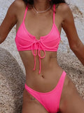 Ribbed Underwired V-Bar Bikini 2026 Women Swimsuit Female Swimwear Two Pieces Bikini Set Knotted Push Up Bathing Suit Swim Lady