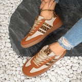 Leopard Stripe Lace Up Flats for Women Plus Size 42 Platform German Training Shoes Woman Non-Slip Thick Sole Sport Running Shoes