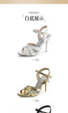 2026 Summer New Women's Metallic High Heel Sandals Ankle Strap Crystal Buckle Stiletto Heels Sexy Party Wedding Prom Dress Shoes